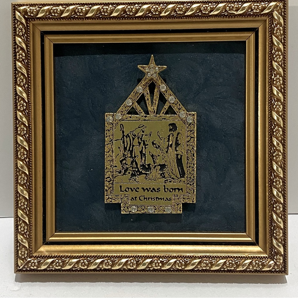 Rosemary Nelson Nativity Plaque Framed Art "Love Was Born at Christmas" 5.25"